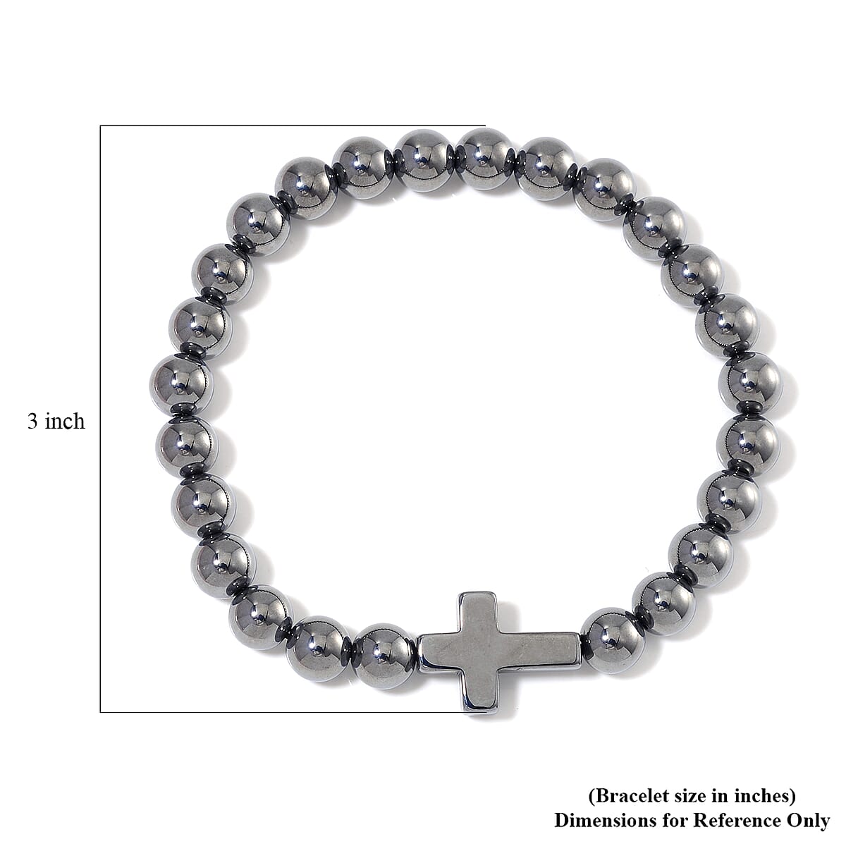 Terahertz 85.00 ctw Block Stretch Men's Bracelet with Cross Charm (7.5-8.0In) image number 3