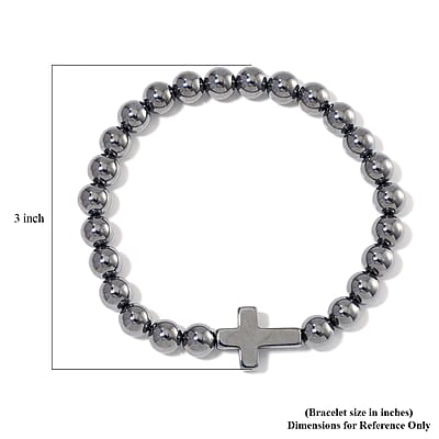 Terahertz 85.00 ctw Block Stretch Men's Bracelet with Cross Charm (7.5-8.0In)