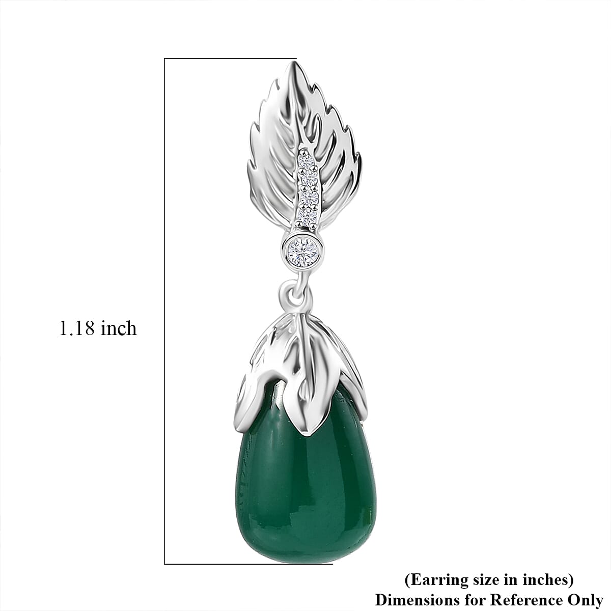 Verde Onyx and White Zircon 15.10 ctw Leaf Earrings in Rhodium Over Sterling Silver