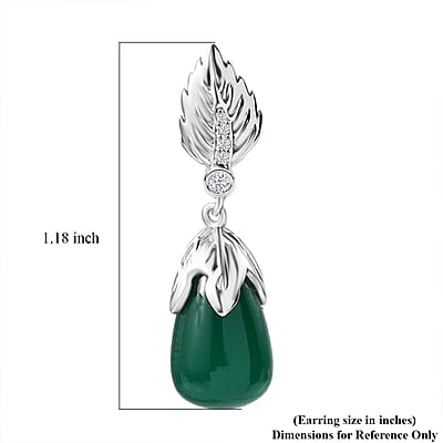 Verde Onyx and White Zircon 15.10 ctw Leaf Earrings in Rhodium Over Sterling Silver