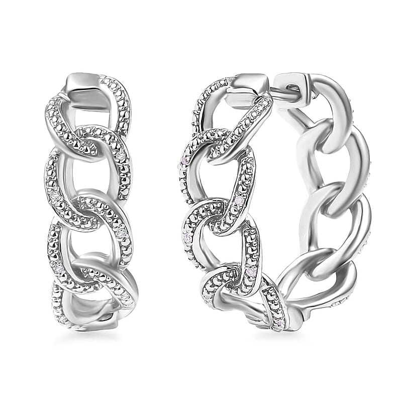 Karis Diamond Accent Curb Hoop Earrings in Platinum Bond