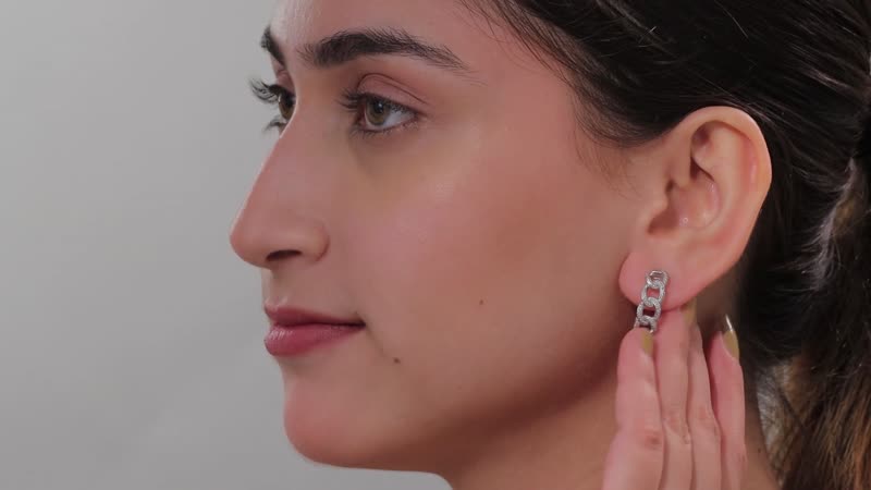 Karis Diamond Accent Curb Hoop Earrings in Platinum Bond