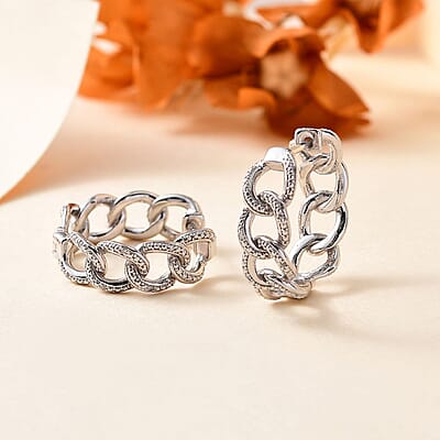 Karis Diamond Accent Curb Hoop Earrings in Platinum Bond