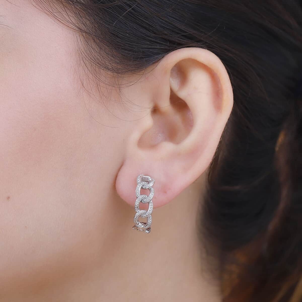 Karis Diamond Accent Curb Hoop Earrings in Platinum Bond image number 2