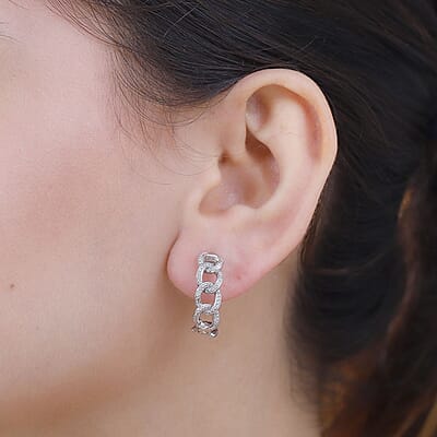 Karis Diamond Accent Curb Hoop Earrings in Platinum Bond