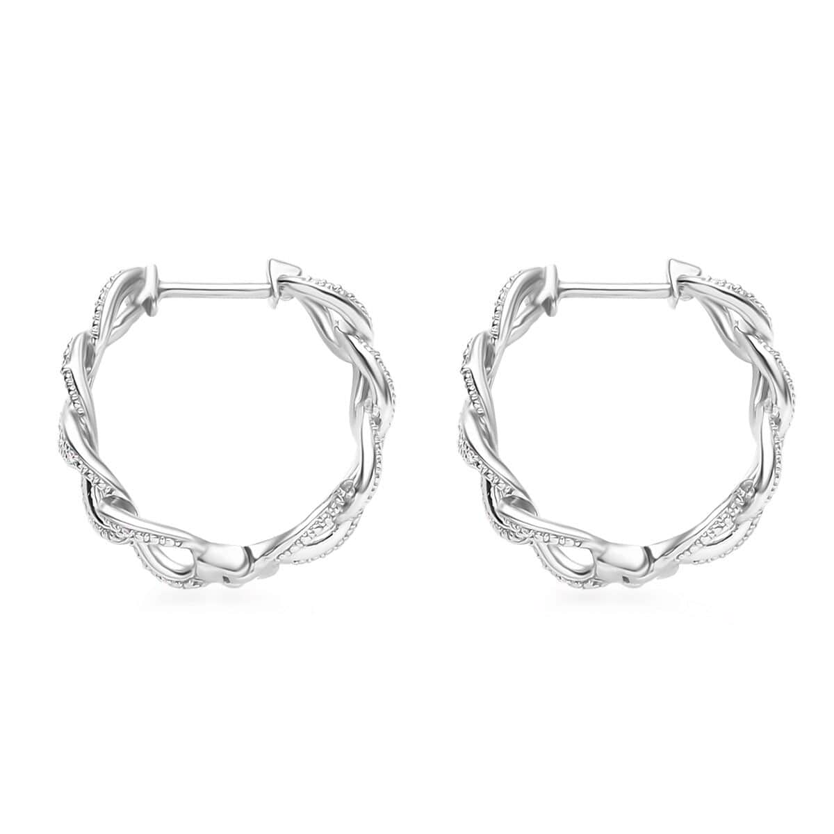 Karis Diamond Accent Curb Hoop Earrings in Platinum Bond image number 3