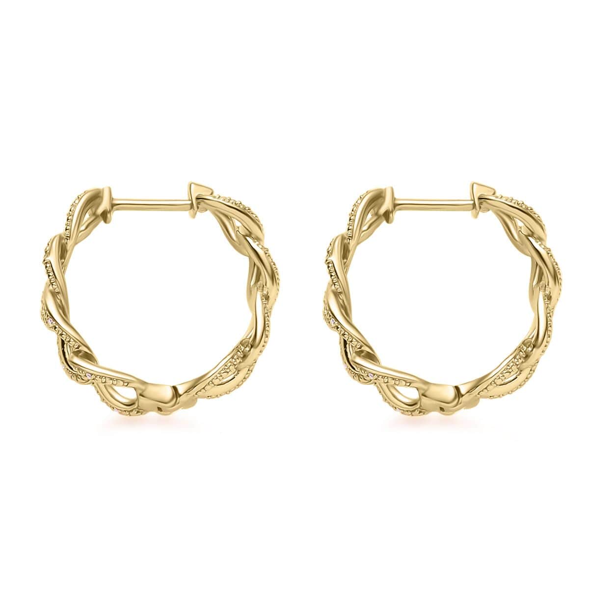 Karis Diamond Accent Curb Hoop Earrings in 18K Yellow Gold Plated image number 3