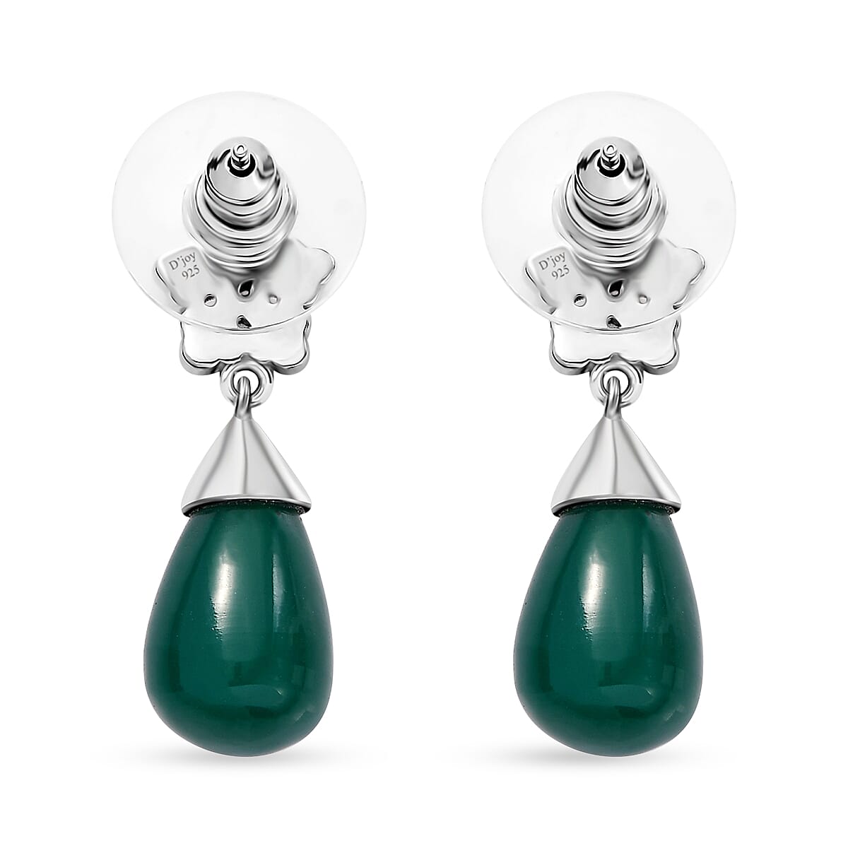 Verde Onyx and White Zircon 13.60 ctw Floral Earrings in Rhodium Over Sterling Silver image number 3
