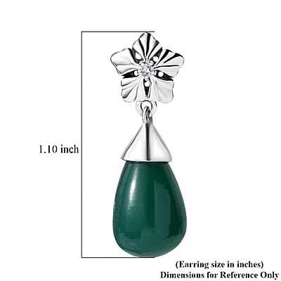 Verde Onyx and White Zircon 13.60 ctw Floral Earrings in Rhodium Over Sterling Silver