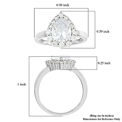 Simulated Diamond Teardrop Ring in Platinum Over Sterling Silver (Size 10.0)