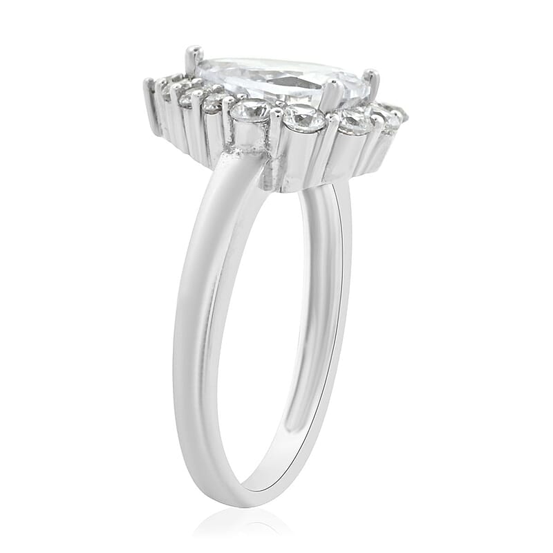 D'Joy Simulated Diamond Teardrop Ring in Platinum Over Sterling Silver (Size 9.0)