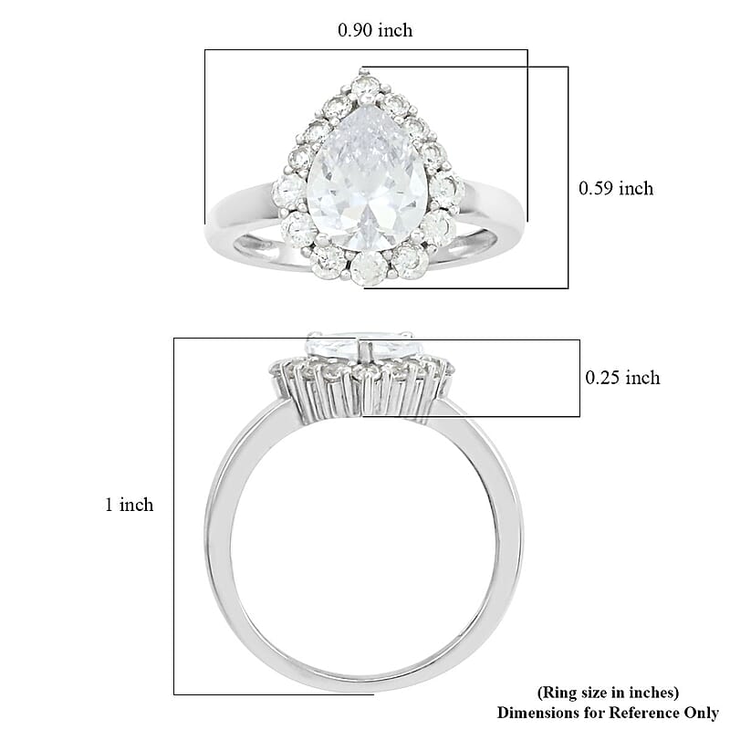D'Joy Simulated Diamond Teardrop Ring in Platinum Over Sterling Silver (Size 9.0)