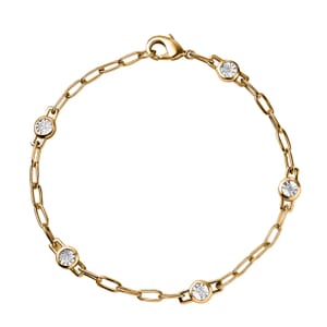 Karis Diamond Accent Paper Clip Chain Bracelet in 18K Yellow Gold Plate (7.25 In)
