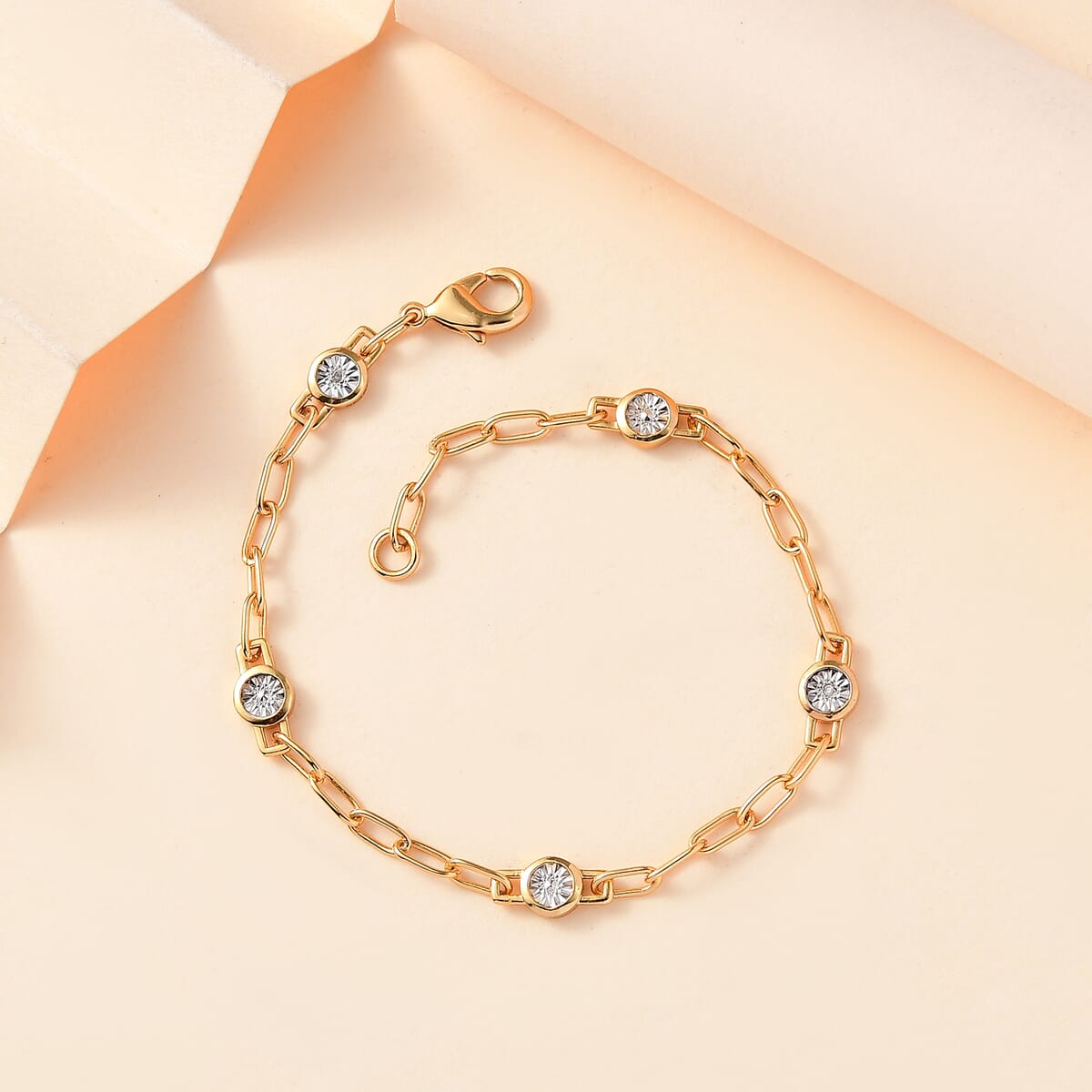 Karis Diamond Accent Paper Clip Chain Bracelet in 18K Yellow Gold Plate (7.25 In) image number 1