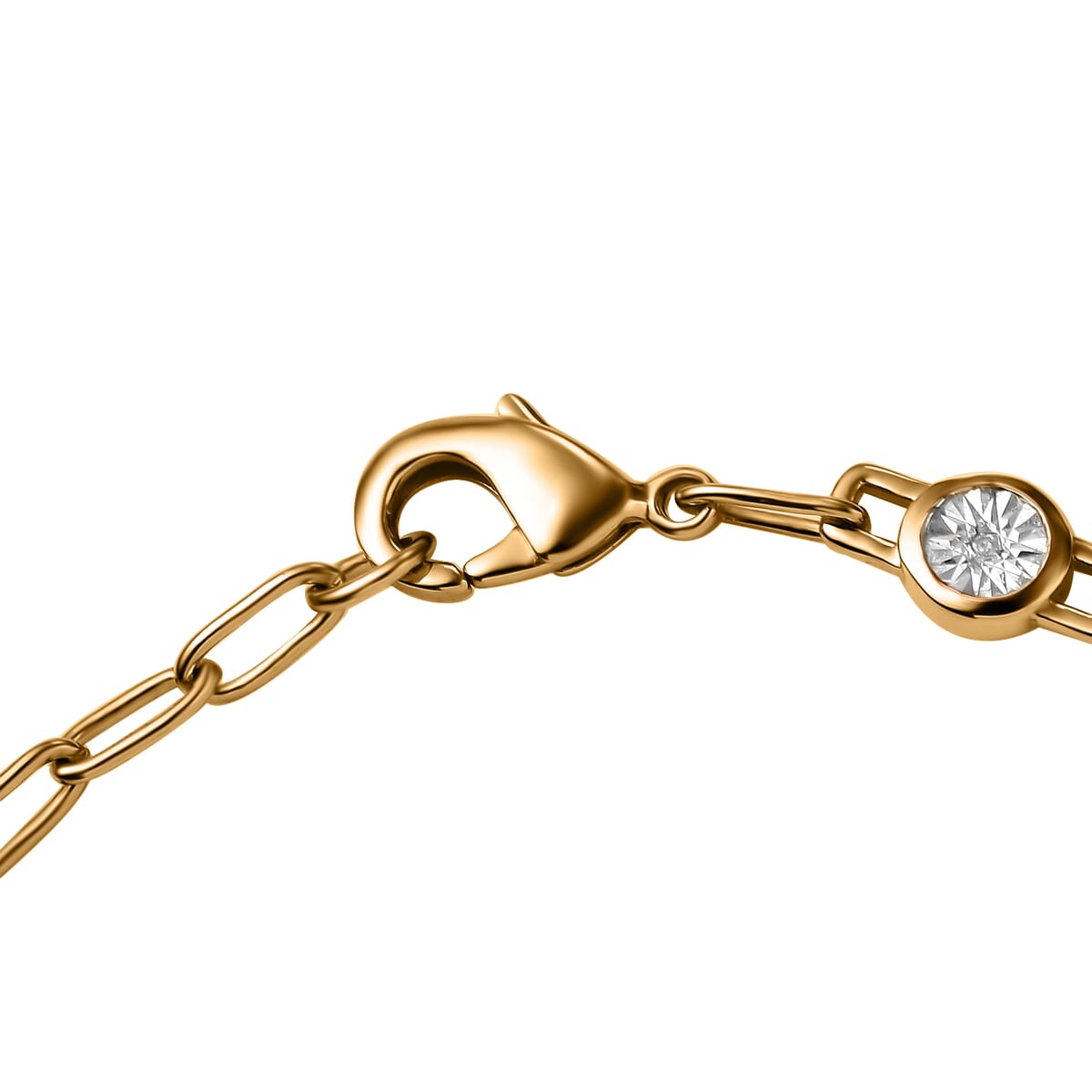 Karis Diamond Accent Paper Clip Chain Bracelet in 18K Yellow Gold Plate (7.25 In) image number 3