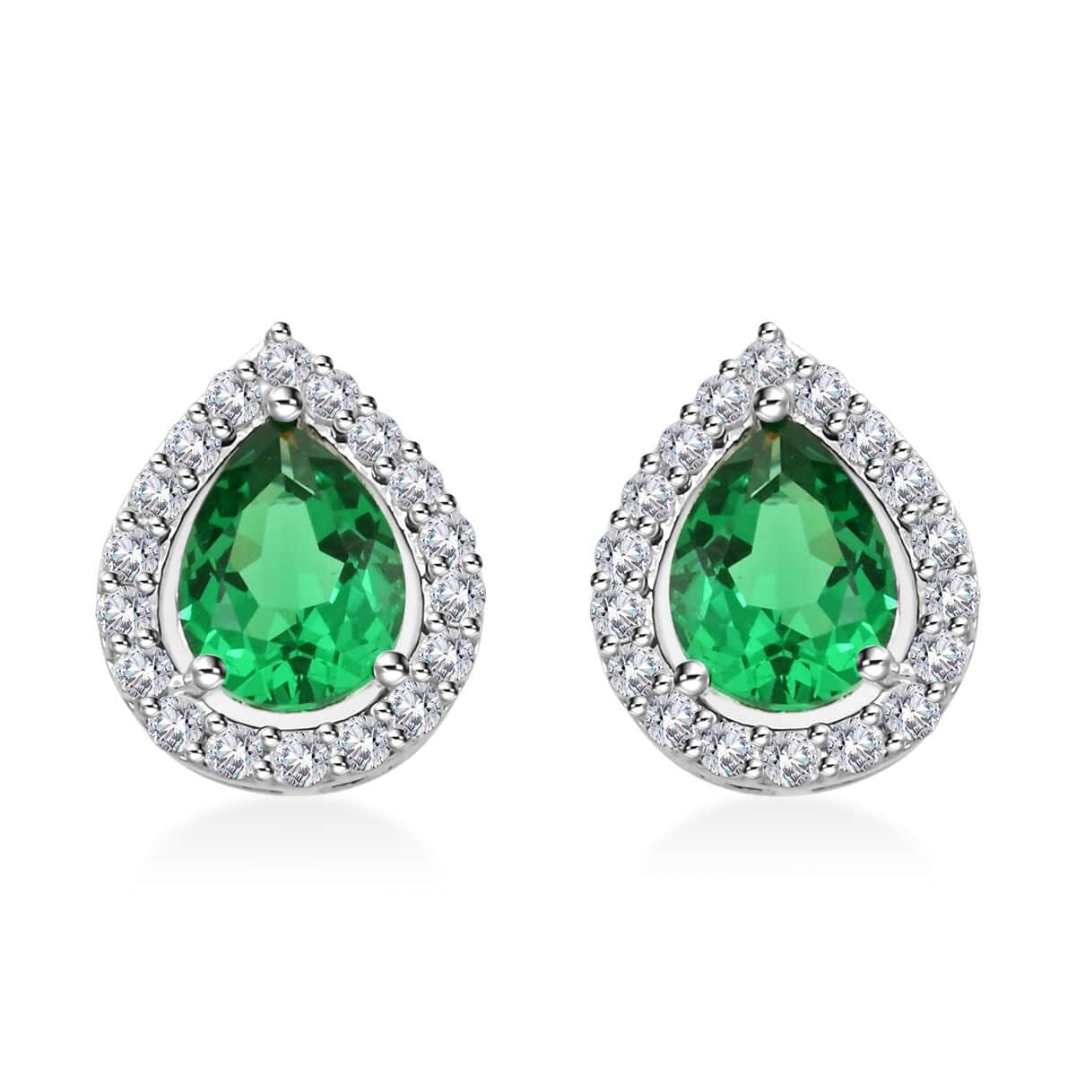 Simulated Emerald and Simulated Diamond 2.65 ctw Earrings in Silvertone image number 0