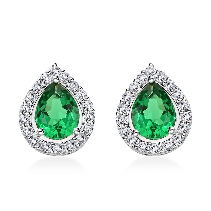 Simulated Emerald and Simulated Diamond 2.65 ctw Earrings in Silvertone