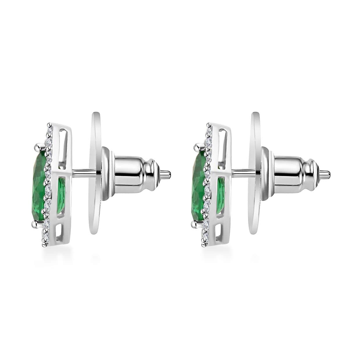 Simulated Emerald and Simulated Diamond 2.65 ctw Earrings in Silvertone image number 3