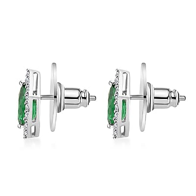 Simulated Emerald and Simulated Diamond 2.65 ctw Earrings in Silvertone