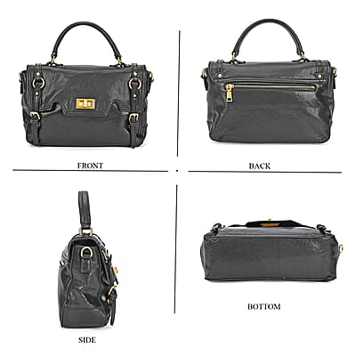 Italy Retro Noble Collection Black Genuine Leather Crossbody Bag with Shoulder Strap