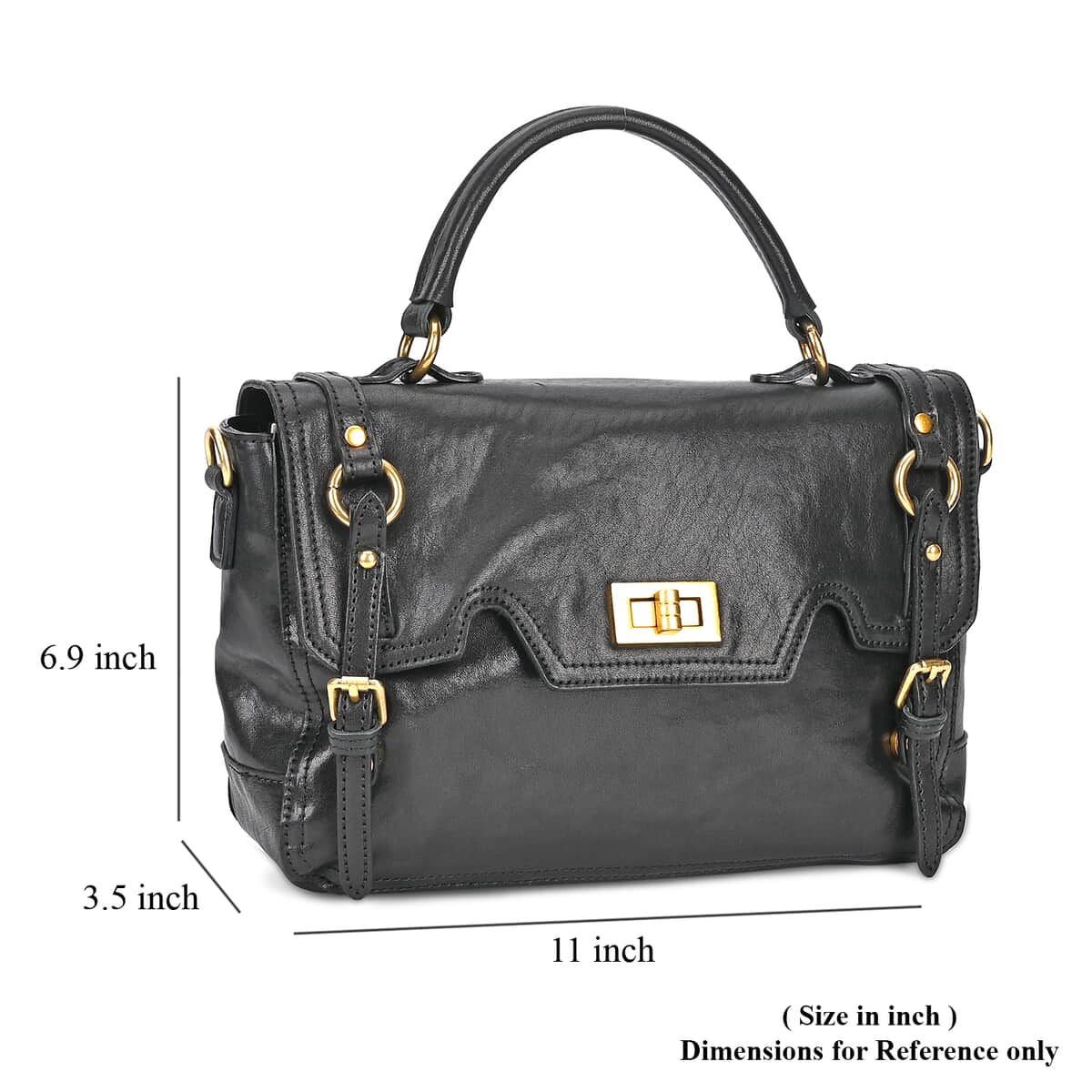 Italy Retro Noble Collection Black Genuine Leather Crossbody Bag with Shoulder Strap image number 5