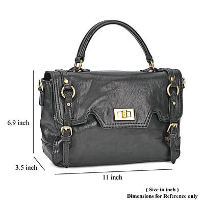 Italy Retro Noble Collection Black Genuine Leather Crossbody Bag with Shoulder Strap