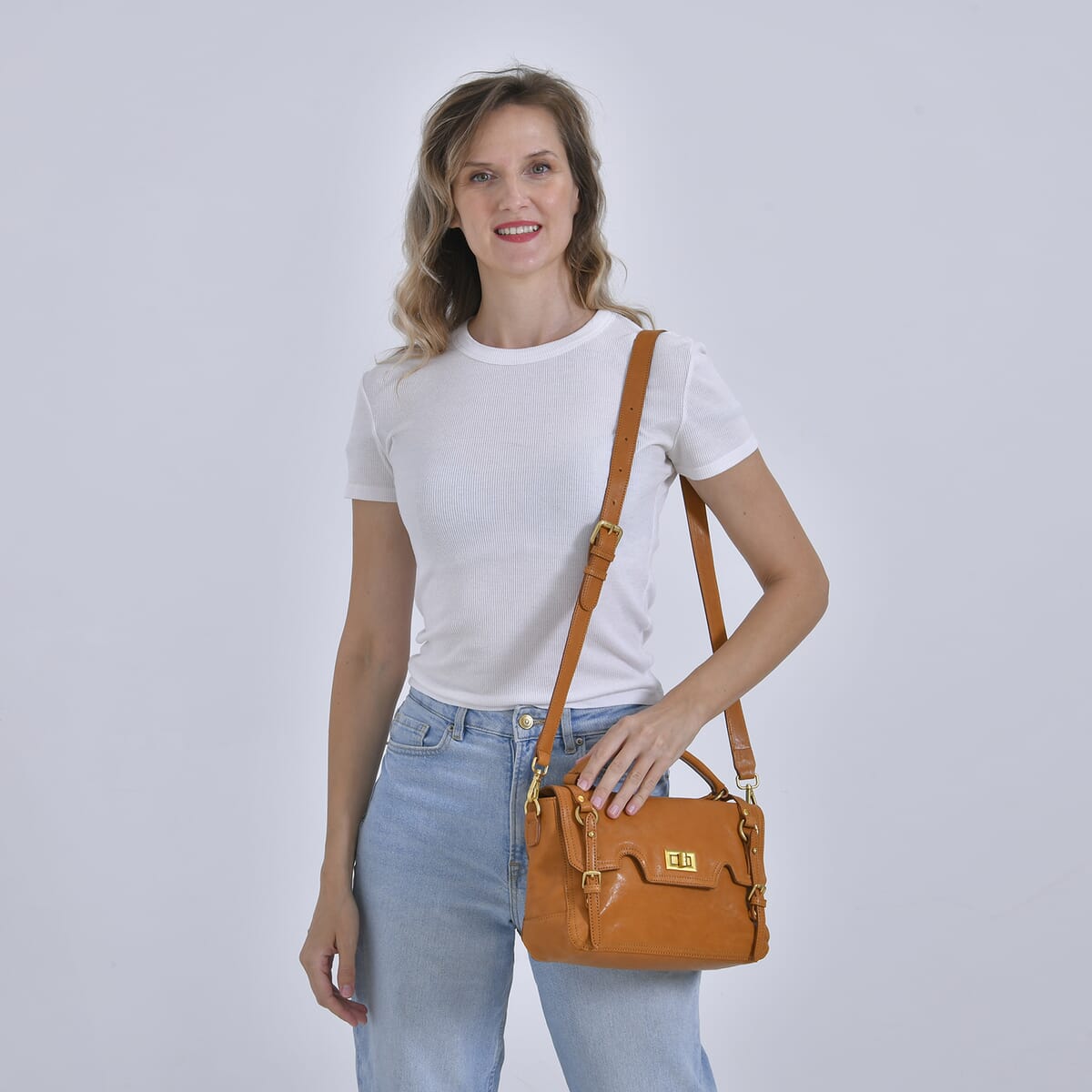 Italy Retro Noble Collection Brown Genuine Leather Crossbody Bag with Shoulder Strap image number 1