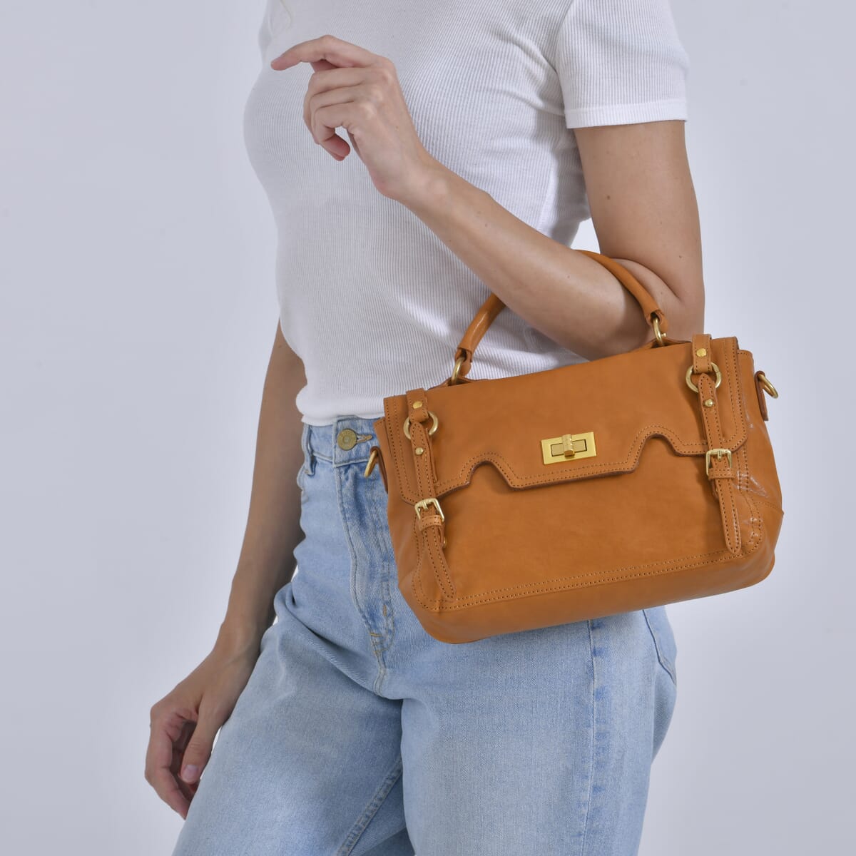 Italy Retro Noble Collection Brown Genuine Leather Crossbody Bag with Shoulder Strap image number 2