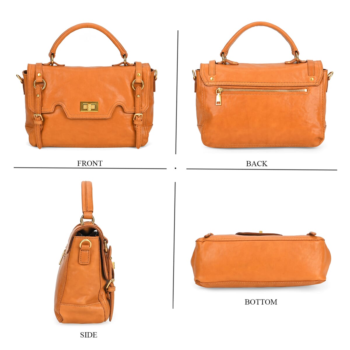 Italy Retro Noble Collection Brown Genuine Leather Crossbody Bag with Shoulder Strap image number 3