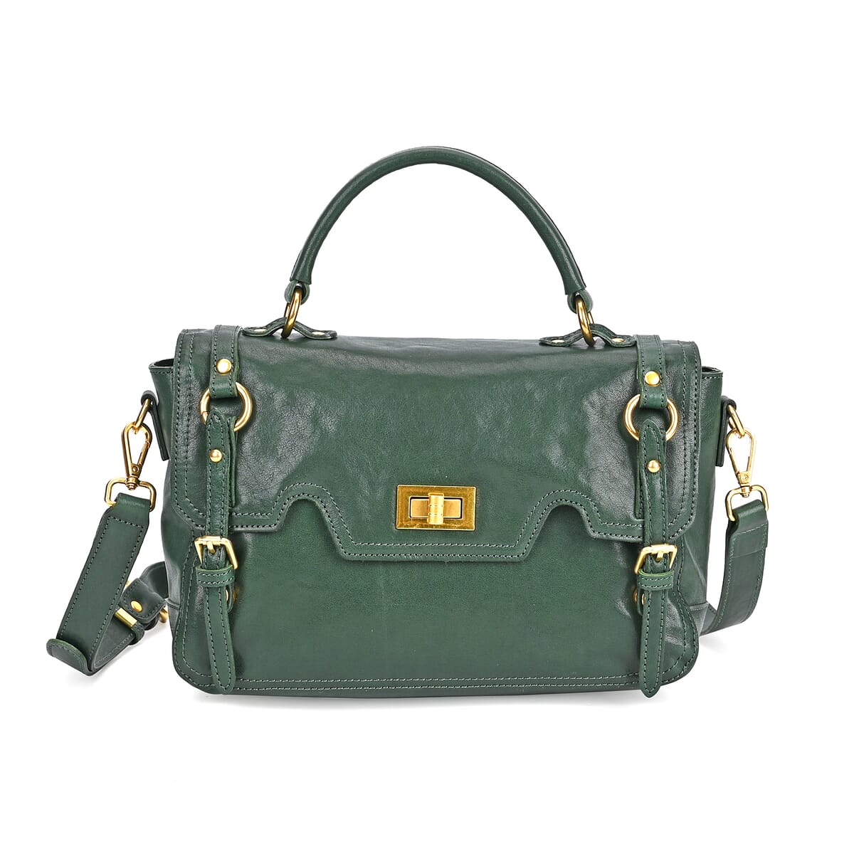 Italy Retro Noble Collection Green Genuine Leather Crossbody Bag with Shoulder Strap image number 0