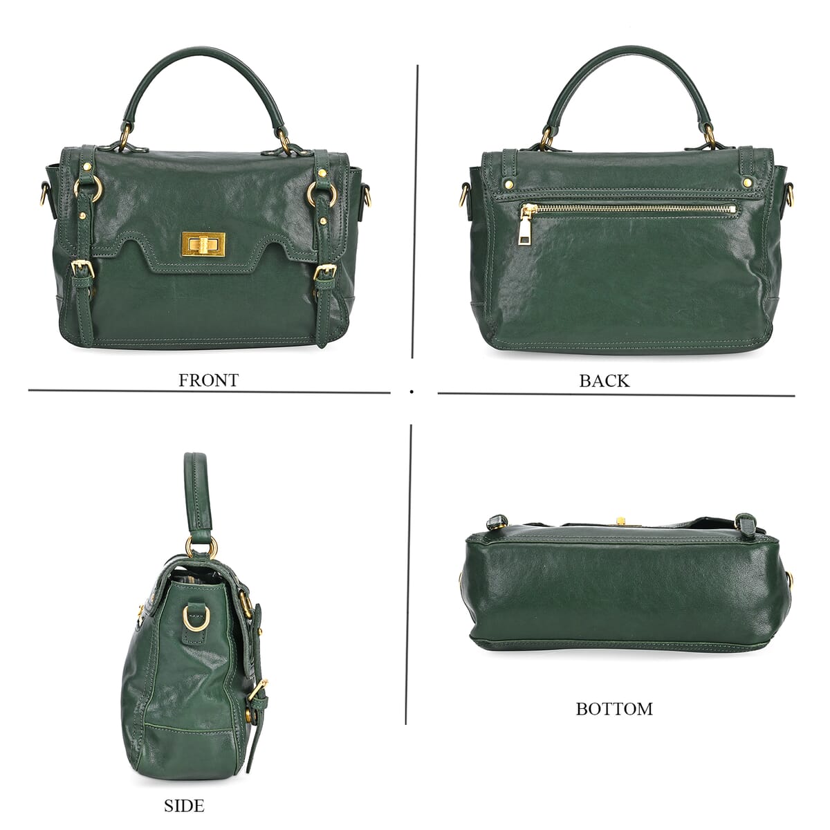Italy Retro Noble Collection Green Genuine Leather Crossbody Bag with Shoulder Strap image number 3