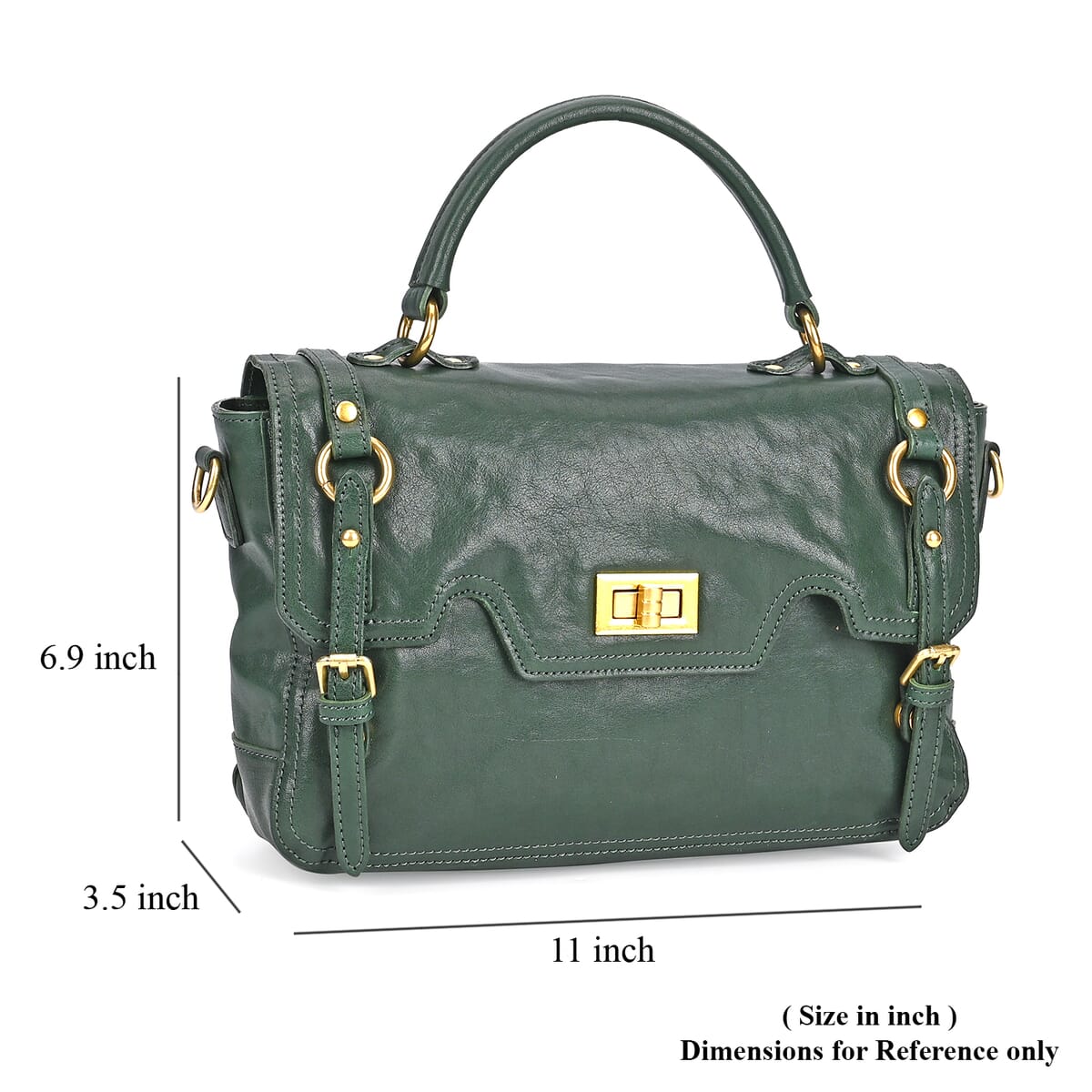 Italy Retro Noble Collection Green Genuine Leather Crossbody Bag with Shoulder Strap image number 6