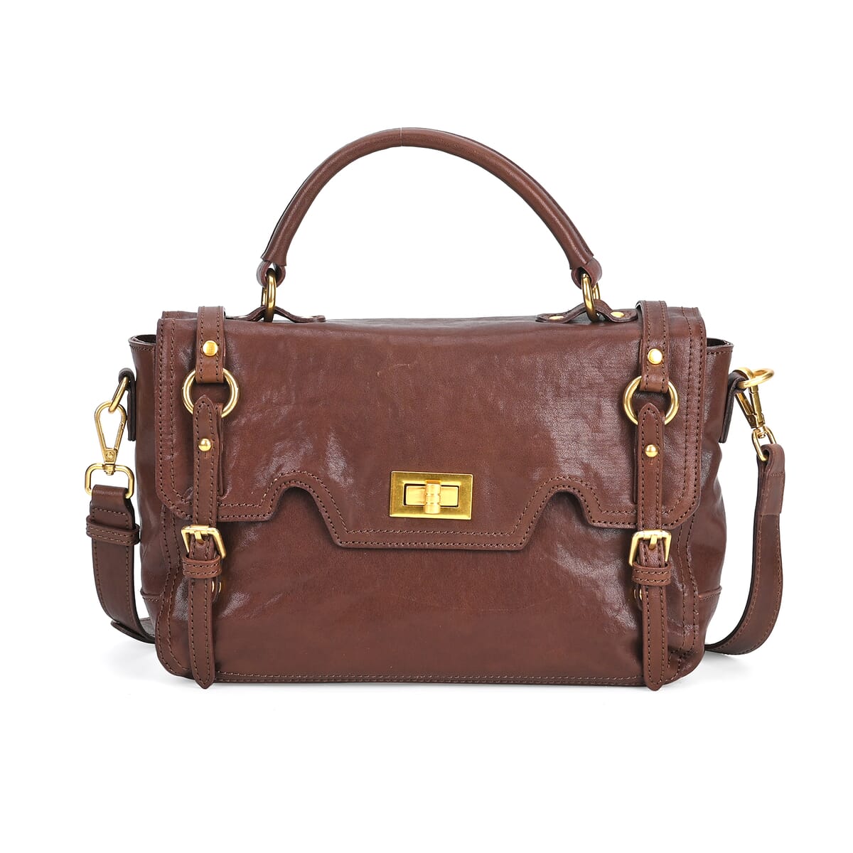 Italy Retro Noble Collection Coffee Genuine Leather Crossbody Bag with Shoulder Strap image number 0