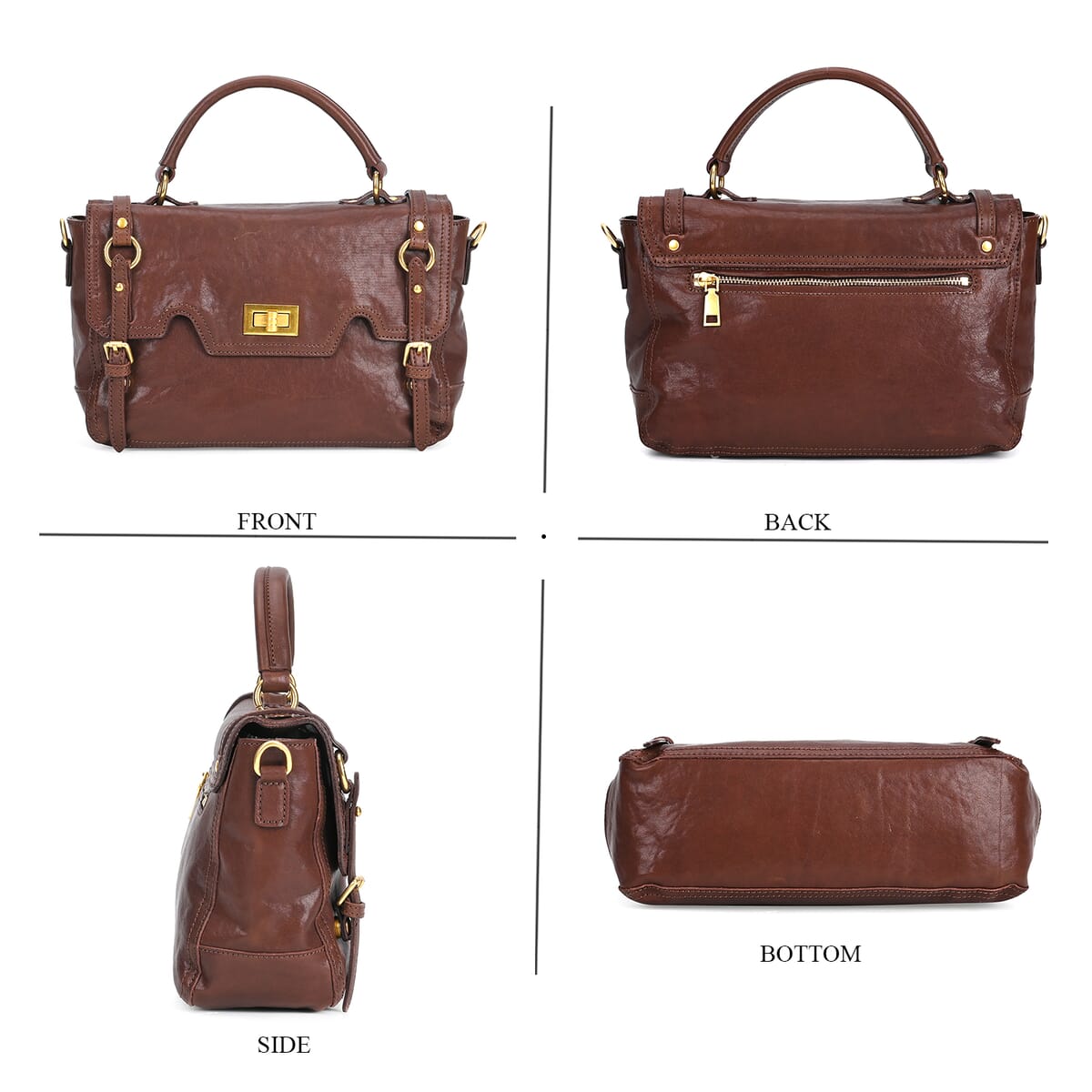 Italy Retro Noble Collection Coffee Genuine Leather Crossbody Bag with Shoulder Strap image number 3