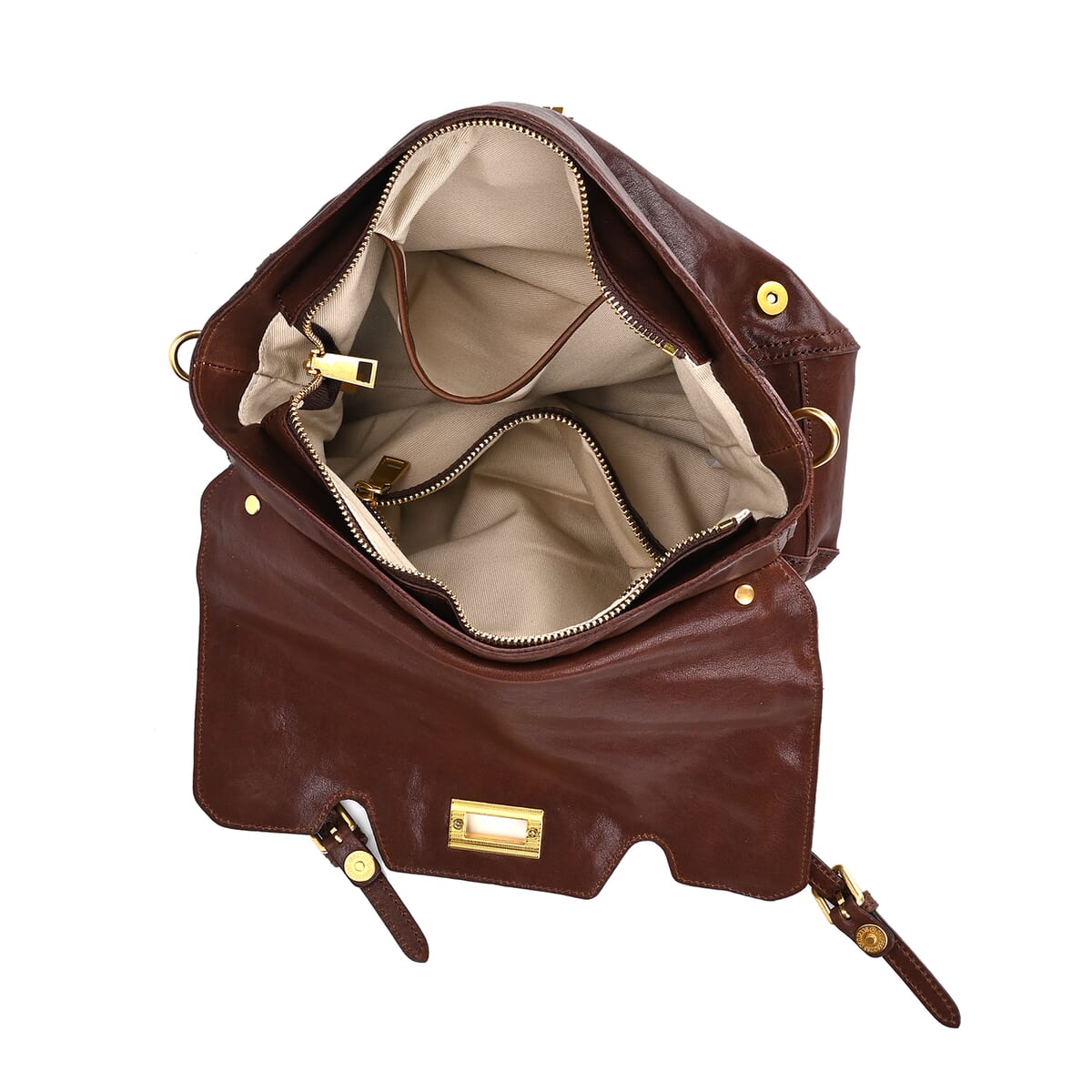 Italy Retro Noble Collection Coffee Genuine Leather Crossbody Bag with Shoulder Strap image number 4