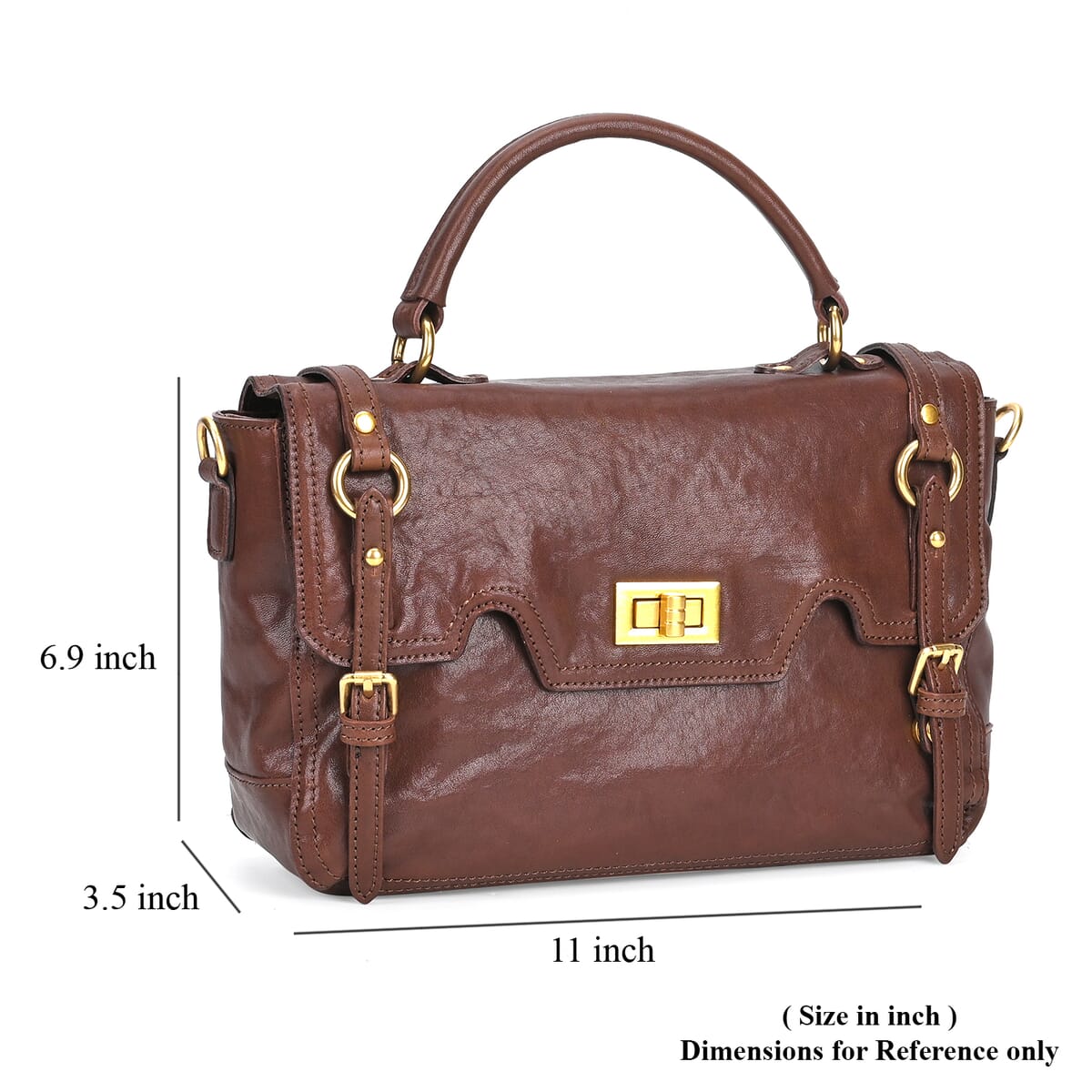 Italy Retro Noble Collection Coffee Genuine Leather Crossbody Bag with Shoulder Strap image number 6
