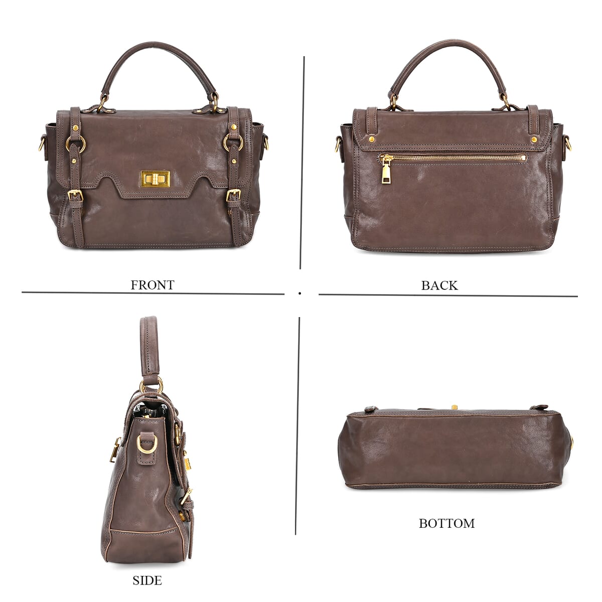 Italy Retro Noble Collection Gray Genuine Leather Crossbody Bag with Shoulder Strap image number 3