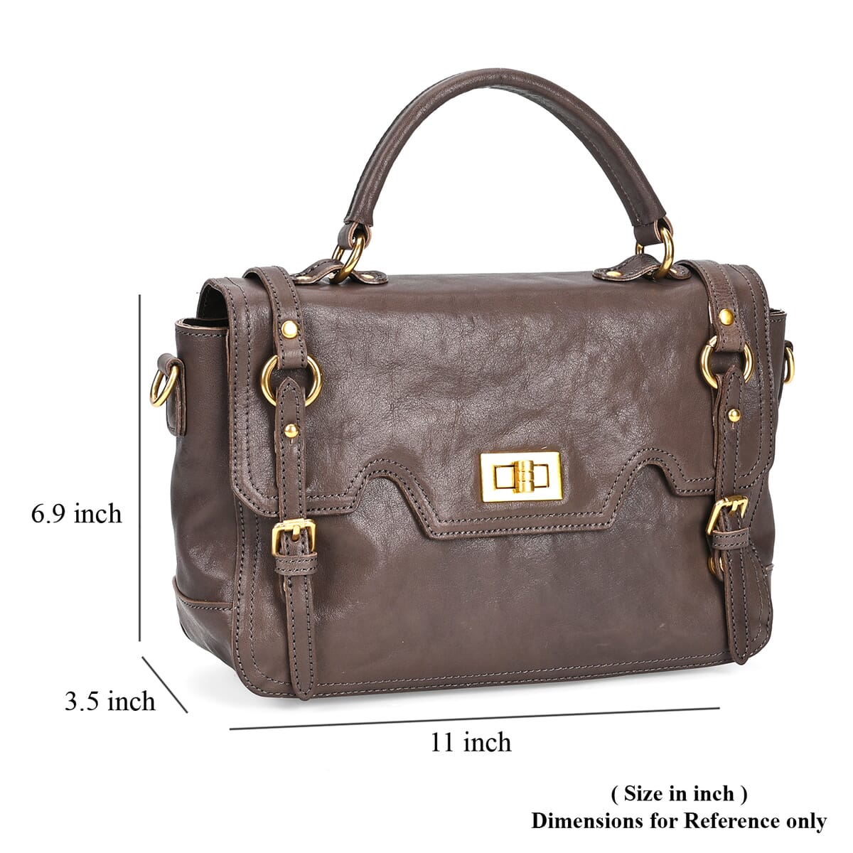 Italy Retro Noble Collection Gray Genuine Leather Crossbody Bag with Shoulder Strap image number 6