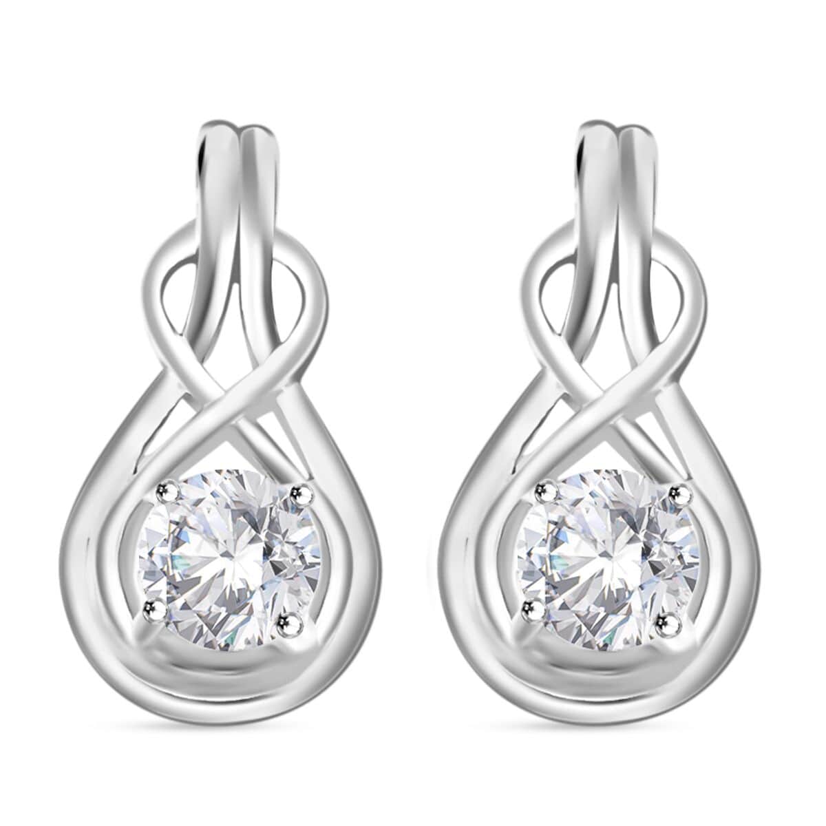 Simulated Diamond Love Knot Earrings in Sterling Silver image number 0