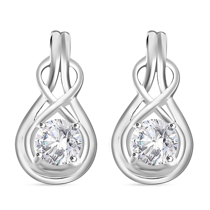 Simulated Diamond Love Knot Earrings in Sterling Silver