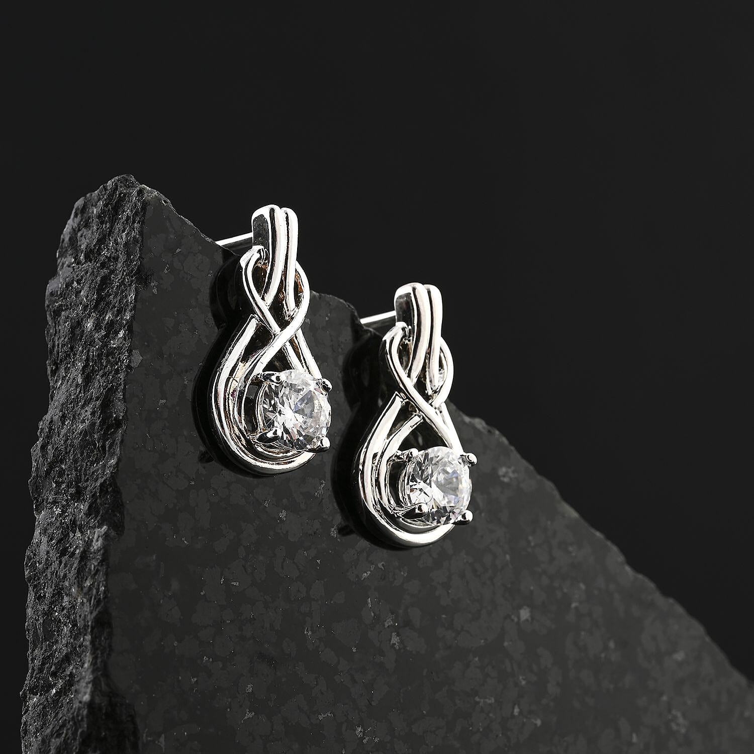 Simulated Diamond Love Knot Earrings in Sterling Silver