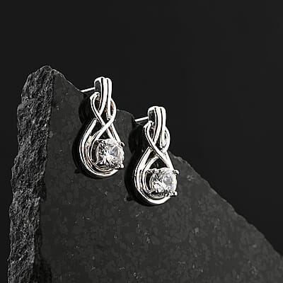 Simulated Diamond Love Knot Earrings in Sterling Silver