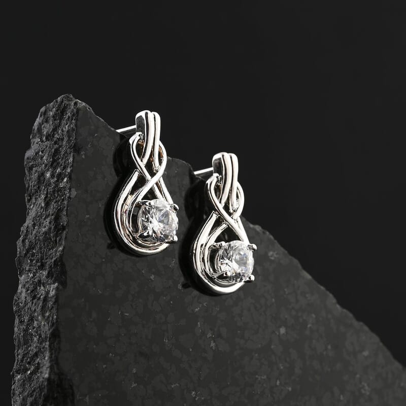 Simulated Diamond Love Knot Earrings in Sterling Silver