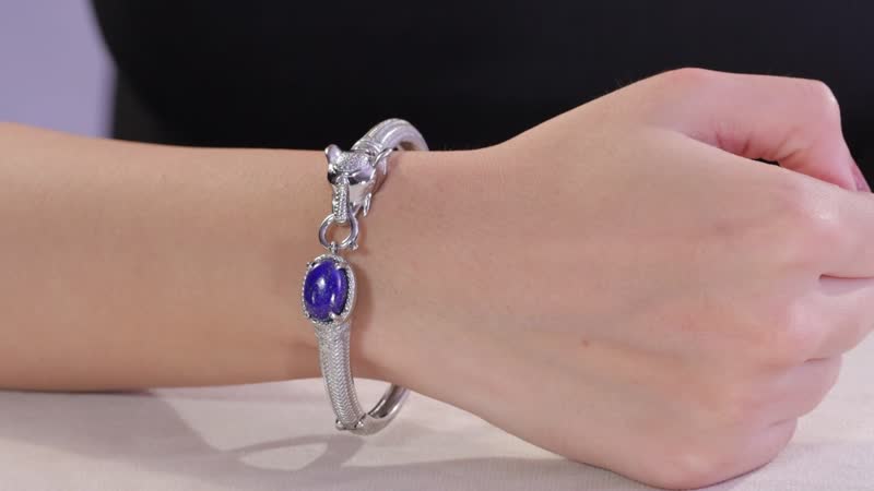 Lapis Lazuli Bangle Bracelet in Stainless Steel (6.50 In) 7.20 ctw
