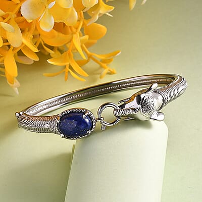 Lapis Lazuli 7.20 ctw Bangle Bracelet in Stainless Steel (6.50 In) 