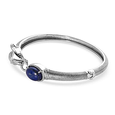 Lapis Lazuli 7.20 ctw Bangle Bracelet in Stainless Steel (6.50 In) 