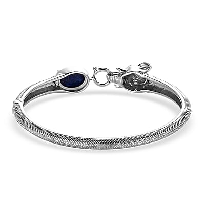 Lapis Lazuli 7.20 ctw Bangle Bracelet in Stainless Steel (6.50 In) 