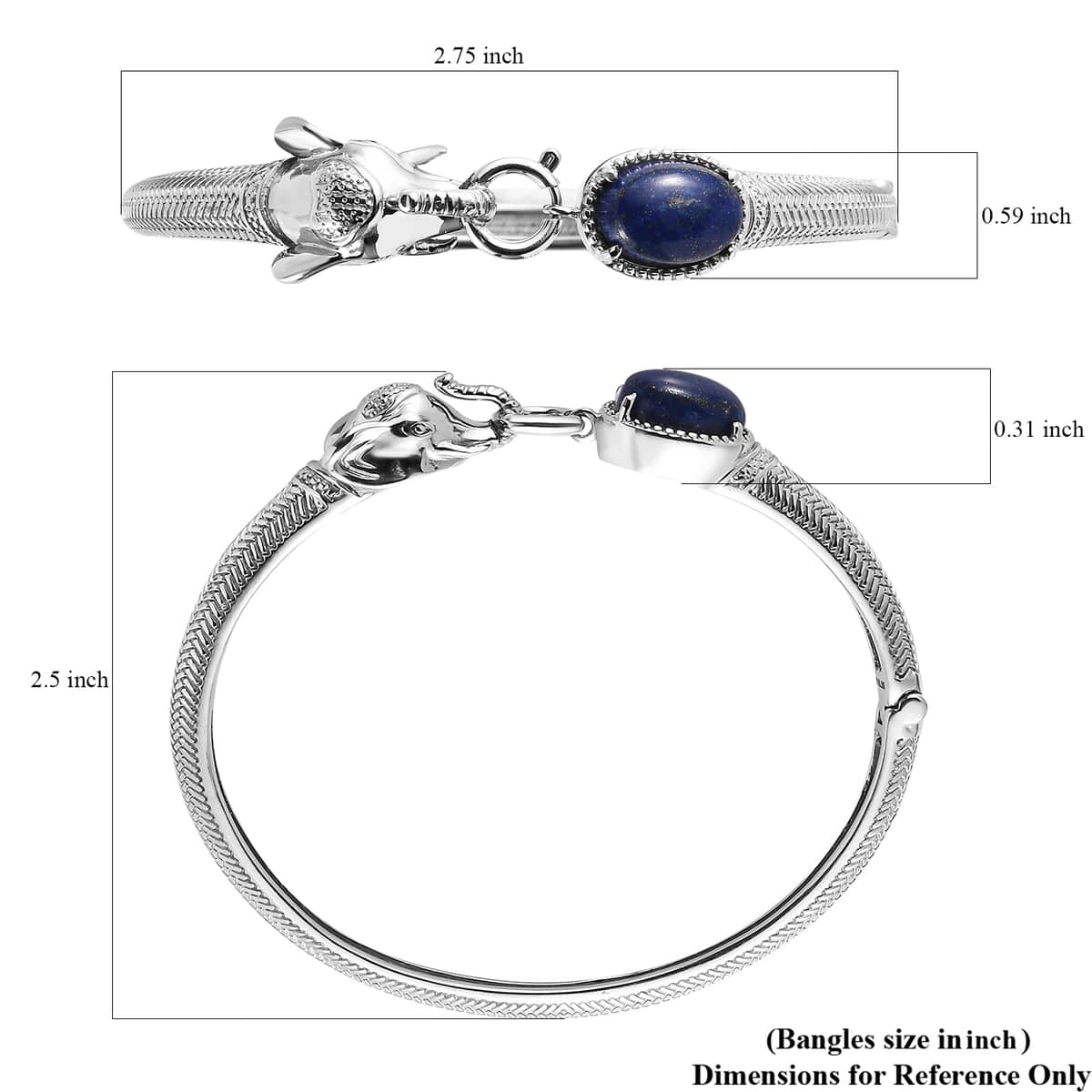 Lapis Lazuli 7.20 ctw Bangle Bracelet in Stainless Steel (6.50 In)  image number 5