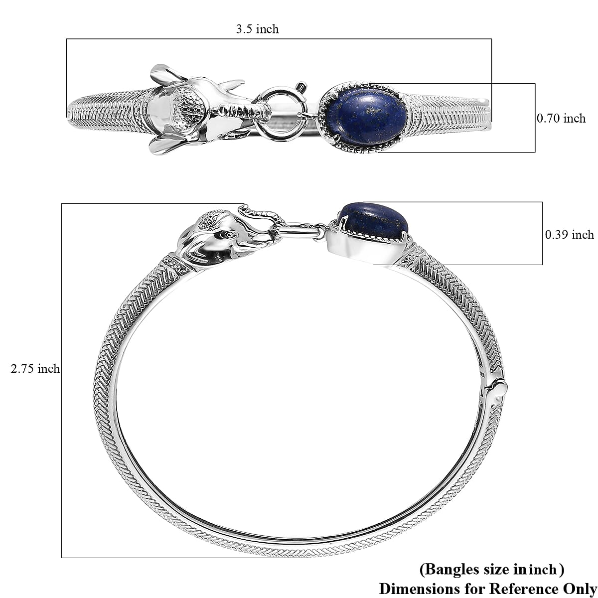 Lapis Lazuli 7.20 ctw Bangle Bracelet in Stainless Steel (8.00 In)  image number 5