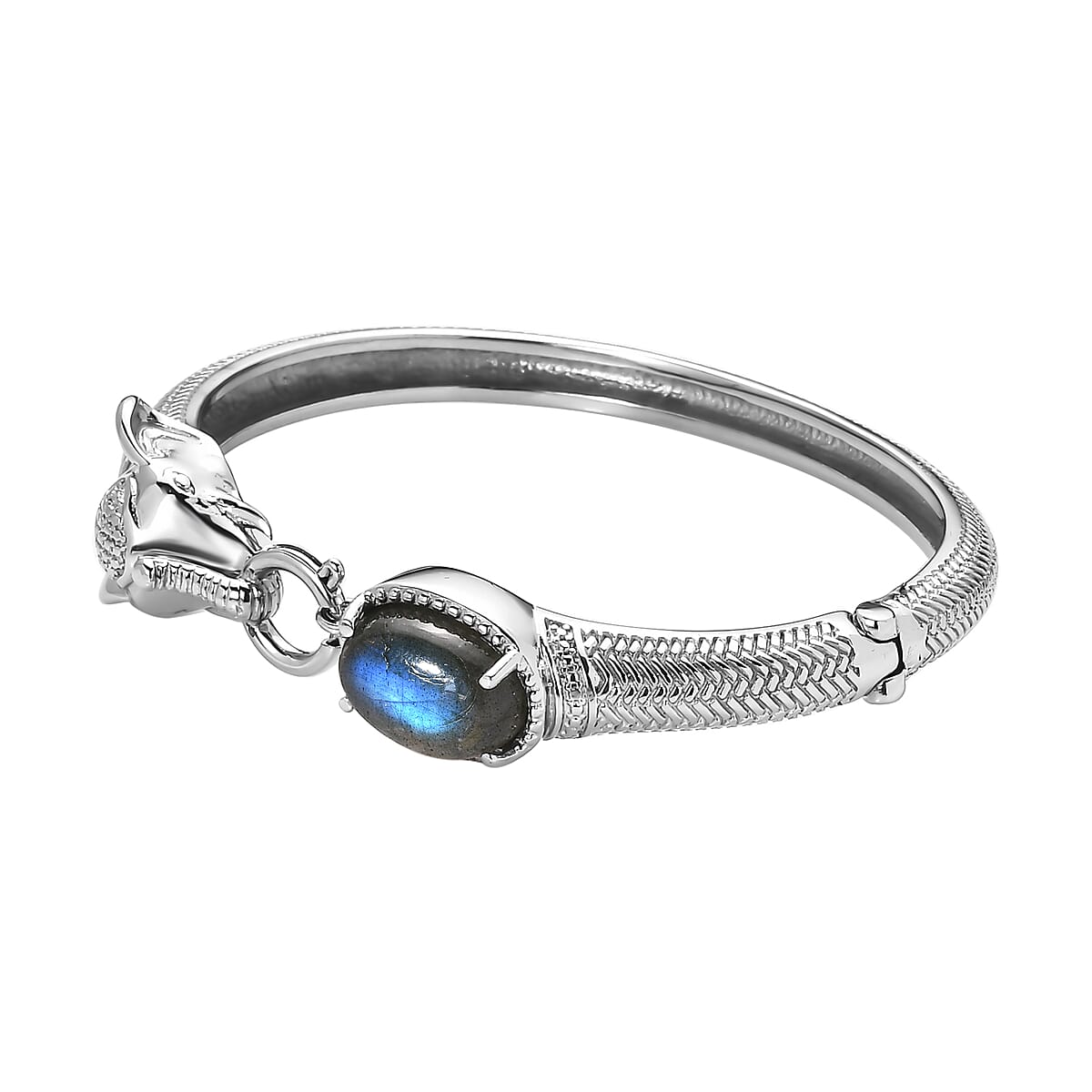 Malagasy Labradorite 7.10 ctw Bangle Bracelet in Stainless Steel (7.25 In) image number 4